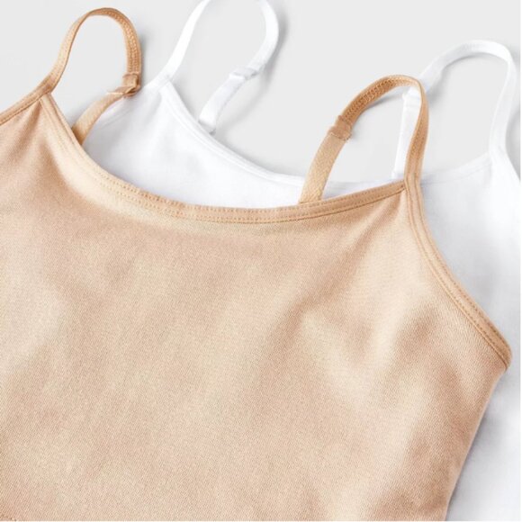 Girls Cat & Jack 2 Pack Cotton Shelf Bra Cami Tank Tops Beige White Small S 6/7 - Picture 3 of 6